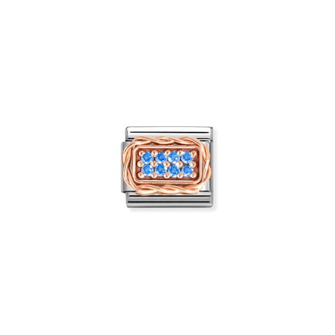 Composable Classic Link, Pavé, Light Blue stones Stainless steel Link, rose gold with coloured pavé