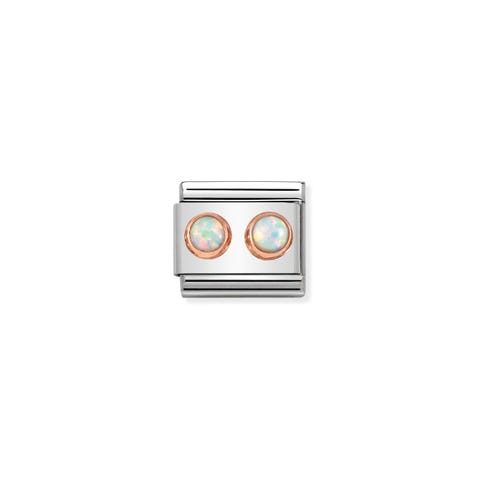 Link Composable Classic con simbolo con Opale Bianco Link in Acciaio con Pietre preziose bianche