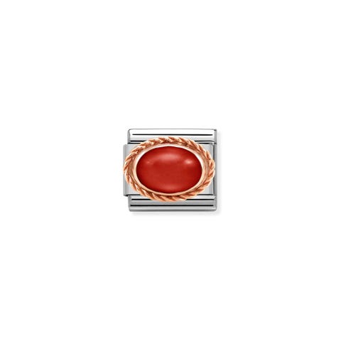 Link Composable Classic Corallo Rosso in Oro rosa Link con Pietra naturale in Acciaio