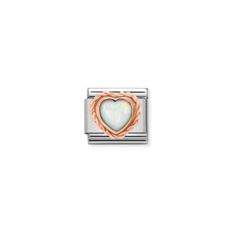 Link Composable Classic Corazón en Opalo blanco Link en Acero, Oro rosa 375 y Opalo blanco
