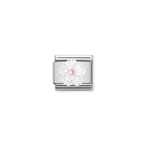 Link Composable Classic Flor Madreperla blanca Link en oro rosa 375 y Madreperla con Piedra Nativa