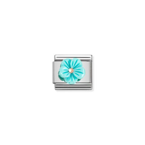 Composable Classic Turquoise Flower Link Link with details in 9K rose gold