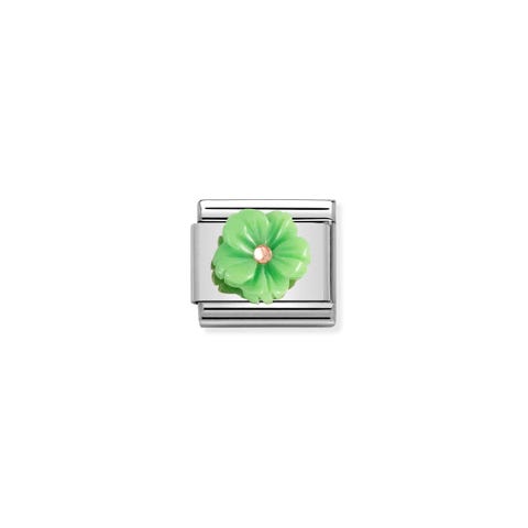 Composable Classic Mother of Pearl Green Flower Link Link with details in bonded rose gold