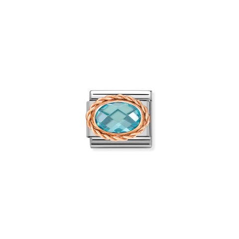 Composable Classic Link in Rosagold Hellblauer Stein Link in 375er Rosagold und hellblauem Cubic Zirkonia