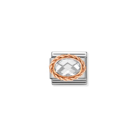 Link Composable Classic en Oro Rosa Piedra Blanca Link en Oro Rosa 375 y Cubic Zirconia