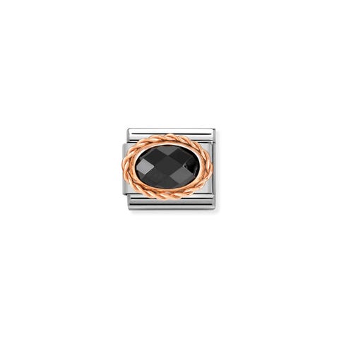 Link Composable Classic en Oro Rosa Piedra Negra Link en Oro Rosa 375 y Cubic Zirconia