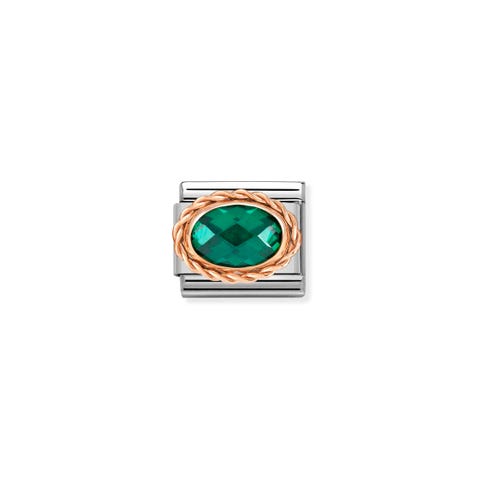 Link Composable Classic en Oro Rosa Piedra Verde Link en Oro Rosa 375 y Cubic Zirconia