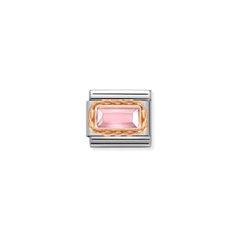 Composable Link, Pink CZ in rose gold Link in stainless steel and 9K rose gold with rectangular stone
