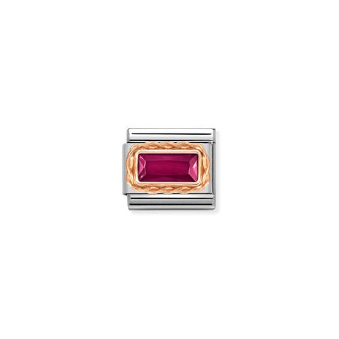 Link Composable Classic Pierre rouge et or rose Link en acier et or 375 avec pierre rectangulaire