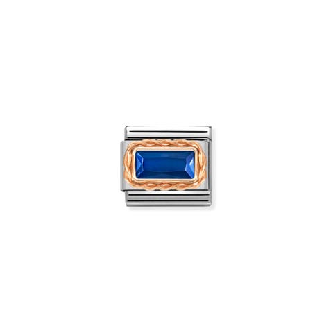 Link Composable Classic Pierre bleue et or rose Link en acier et or 375 avec pierre rectangulaire