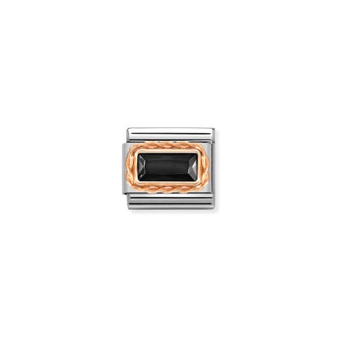 Link Composable Classic Pierre noire et or rose Link en acier et or 375 avec pierre rectangulaire