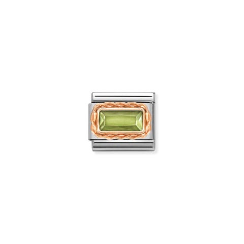 Link Composable Classic Pierre péridot et or rose Link en acier et or 375 avec pierre rectangulaire
