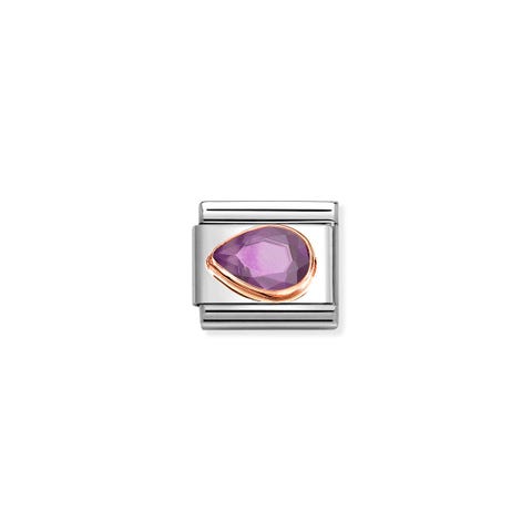 Composable Classic Link, Violet Stone Drop, Left Stainless steel Link with rose gold and Cubic Zirconia