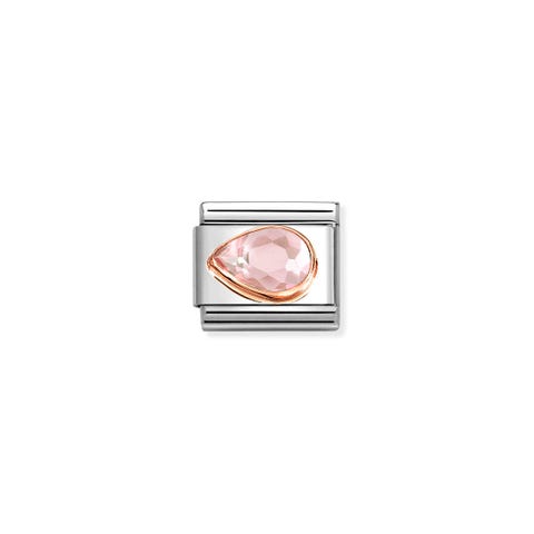 Link Composable Classic Goccia con pietra Rosa sinistra Link con simbolo in Cubic zirconia e Oro Rosa 375