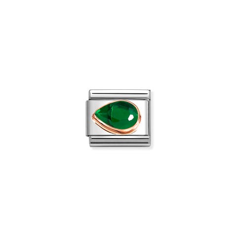 Composable Classic Link, Green Stone Drop, Left Stainless steel Link with rose gold