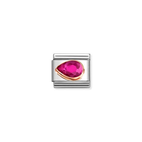 Composable Classic Link, Red Stone Drop, Left Stainless steel Link with coloured Cubic Zirconia and rose gold