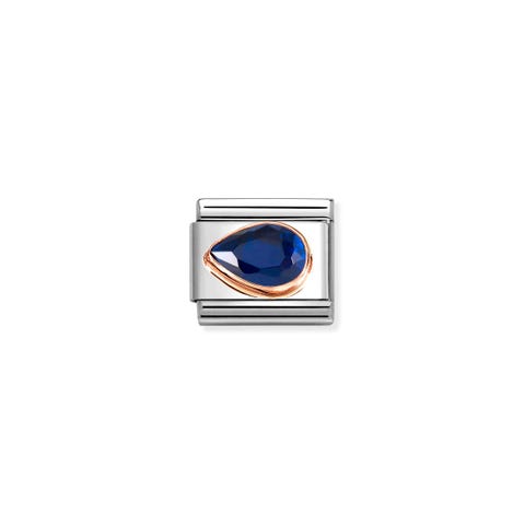Composable Classic Link, Dark Blue Stone Drop, Left Stainless steel with coloured drop symbol and rose gold