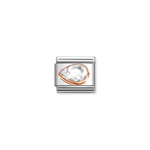 Composable Classic Link, White Stone Drop, Left Stainless steel Link with 9K rose gold and Cubic Zirconia