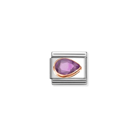 Composable Classic Link, Violet Stone Drop, Right Link with 9K rose gold details and coloured stone