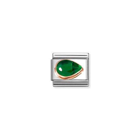 Composable Classic Link, Green Stone Drop, Right Stainless steel Link with coloured detail and rose gold