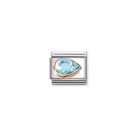 Composable Classic Link, Light Blue Stone Drop, Right Stainless steel Link and rose gold with Cubic Zirconia