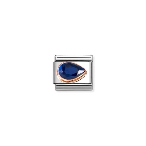 Composable Classic Link, Dark Blue Stone Drop, Right Stainless steel Link with Dark Blue decoration and 9K rose gold