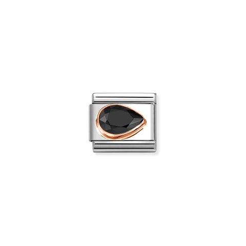 Composable Classic Link Tropfen mit schwarzem Cubic Zirkonia rechts Link in Edelstahl mit schwarzem Stein und 375er Roségold