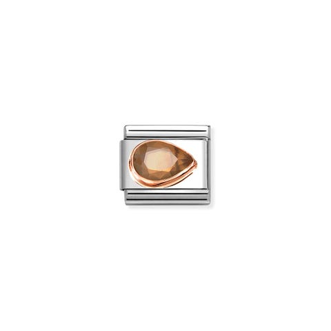 Composable Classic Link, Smokey Stone Drop, Right Link with rose gold decoration and coloured stone