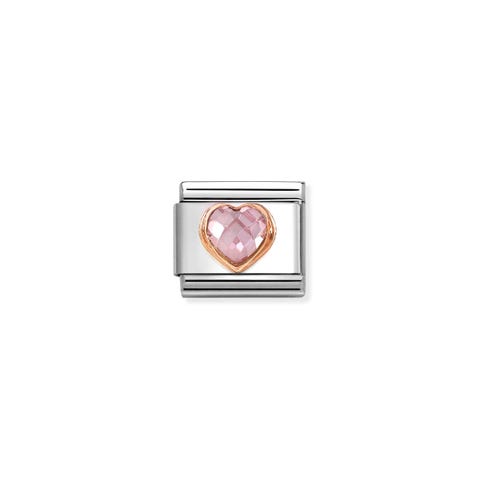 Composable Classic Link, Heart with Pink CZ Link in rose gold with Hearts with central Cubic Zirconia