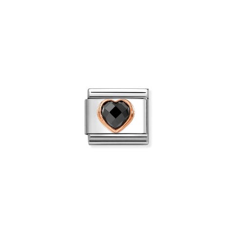 Composable Classic Link, Heart with Black CZ Link with rose gold and Black Heart-shaped  Cubic Zirconia 