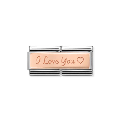 Doppel Composable Classic Link I love you Herz Doppel Link in Edelstahl und 375er Rosagold mit Gravierung