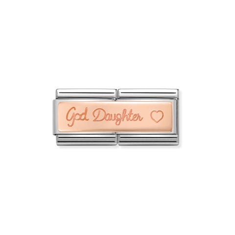 Composable Classic Goddaughter Double Link Link with writing and Heart in bonded rose gold