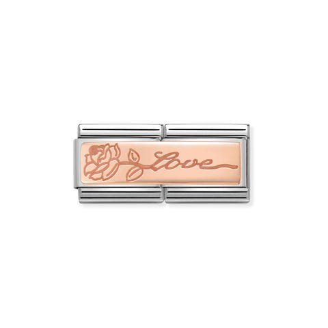 Composable Classic Double Link Love with Flower Engraving link in rose gold