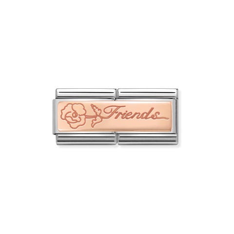Composable Classic Double Link Friends with Flower Link in bonded rose gold with inscription