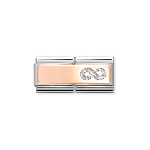 Doppel Composable Classic Link mit Glitzer Unendlichkeitssymbol Doppel Link mit Plakette in 375er Roségold