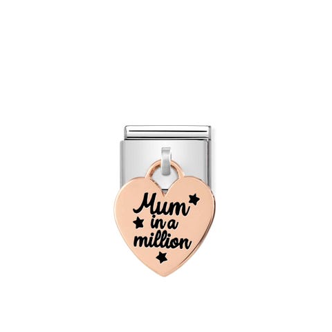 Composable Link rosegold Heart MUM IN A MILLION Limited Edition Pendant Link with details in enamel