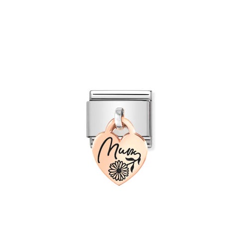 Composable Classic Link, Heart pendant MUM Link with rose gold Heart pendant and writing