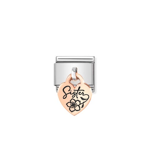 Composable Classic Link, Heart pendant SISTER Stainless steel Link with 9K rose gold pendant, SISTER