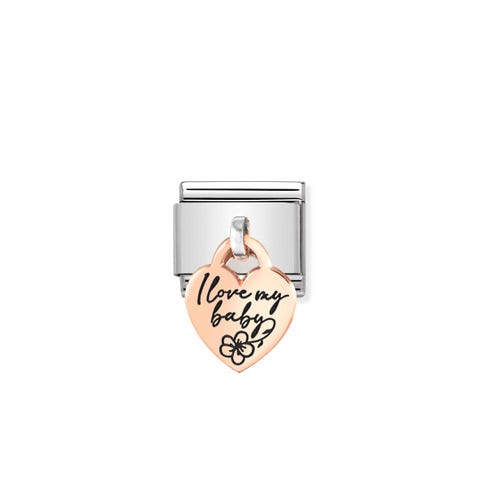 Composable Classic Link, I LOVE MY BABY Stainless steel Link 9K rose gold pendant, love theme