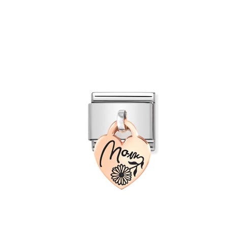 Composable Classic Link, Heart pendant MOM Link in stainless steel and rose gold pendant and MOM 