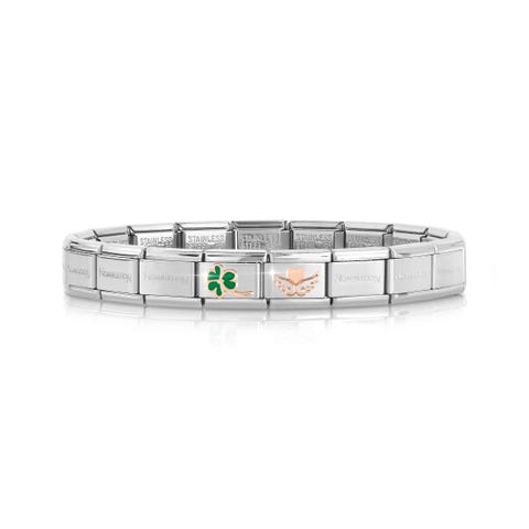 Classic Composable bracelet Green Clover + Winged Heart Bracelet with rose gold symbols