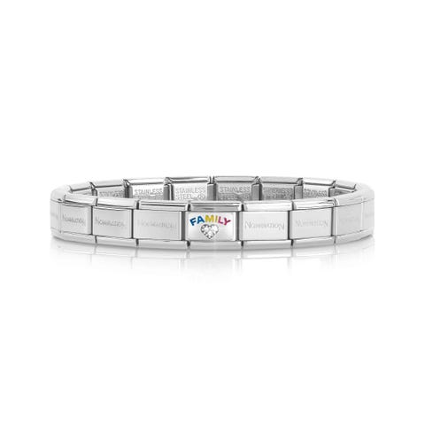 Classic Composable bracelet FAMILY with Heart Stainless steel Bracelet and white stones