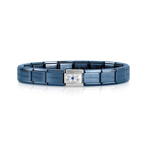 Bracelet Composable Classique Bleu avec oeil Bracelet avec symbole en argent et zircones