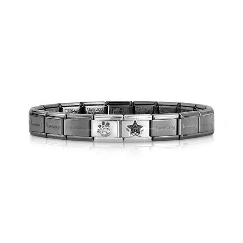 Black Classic Composable bracelet, Paw print + Star Stainless steel bracelet with Stones and Enamel