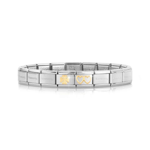 Classic Composable bracelet, Gold Clover + Hearts Bracelet with symbols in 18K gold