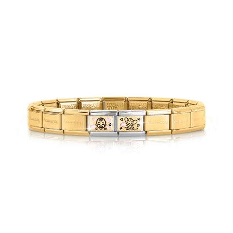 Golden Composable bracelet, Pink Elephant + Baby Bracelet for Her with 2 decorated symbols