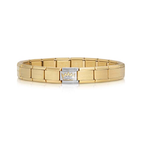 Classic Composable matt golden bracelet, Crown Bracelet with Link in stainless steel and 18K gold and glitter Crown