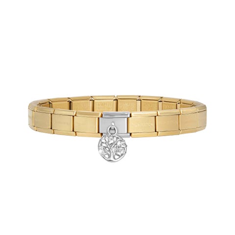 Bracelet Composable Classic or mat avec pendentif arbre de vie Bracelet en acier avec pendentif argent et oxyde