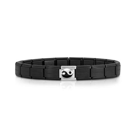 Composable Classic Armband Mattschwarz Tao Symbol Armband mit Link in Edelstahl und Silber mit japanischem Symbol