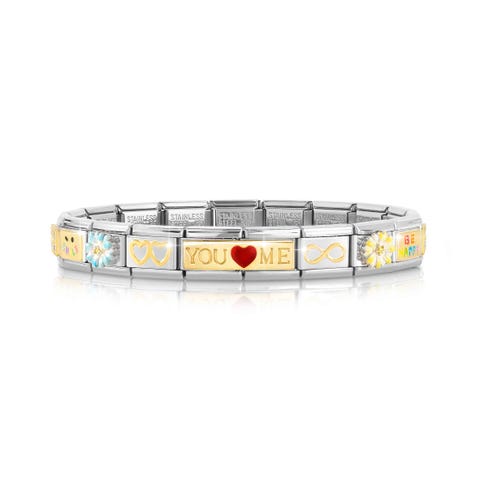 Pulsera completa Composable Classic símbolos en Oro amarillo, Piedras y Flores Pulsera Composable Classic con Links: mix de Piedras, Símbolos y Cubic Zirconia